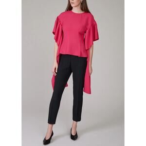 Rejina Pyo Kara Magenta Pink Ruffle Waterfall Sleeve Crepe Blouse UK 10/US 6